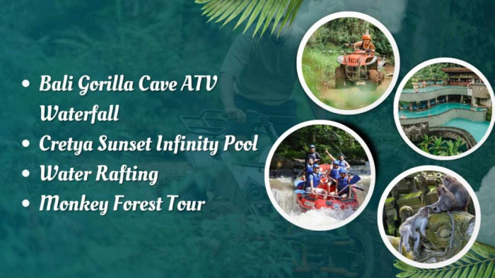 Bali Gorilla Cave ATV Adventure, Cretya Sunset Infinity Pool & Water Rafting with Monkey