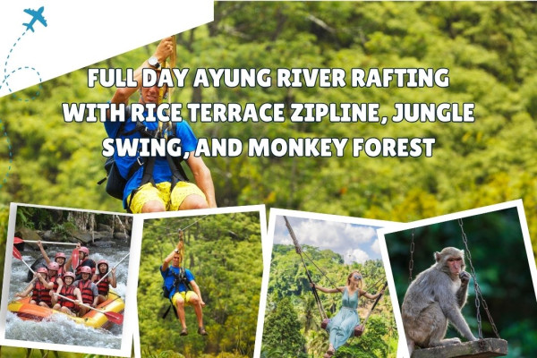 Full Day Ayung River Rafting with Rice Terrace Zipline, Jungle Swing, and Monkey Forest