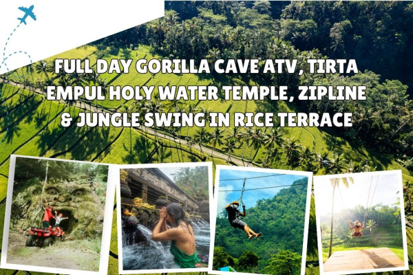 Full Day Gorilla Cave ATV, Tirta Empul Holy Water Temple, Zipline & Jungle Swing in Rice T