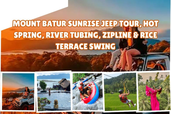 Mount Batur Sunrise Jeep Tour, Hot Spring, River Tubing, Zipline & Rice Terrace Swing
