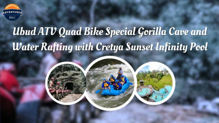 Ubud ATV Quad Bike Special Gorilla Cave and Water Rafting with Cretya Sunset Infinity Pool
